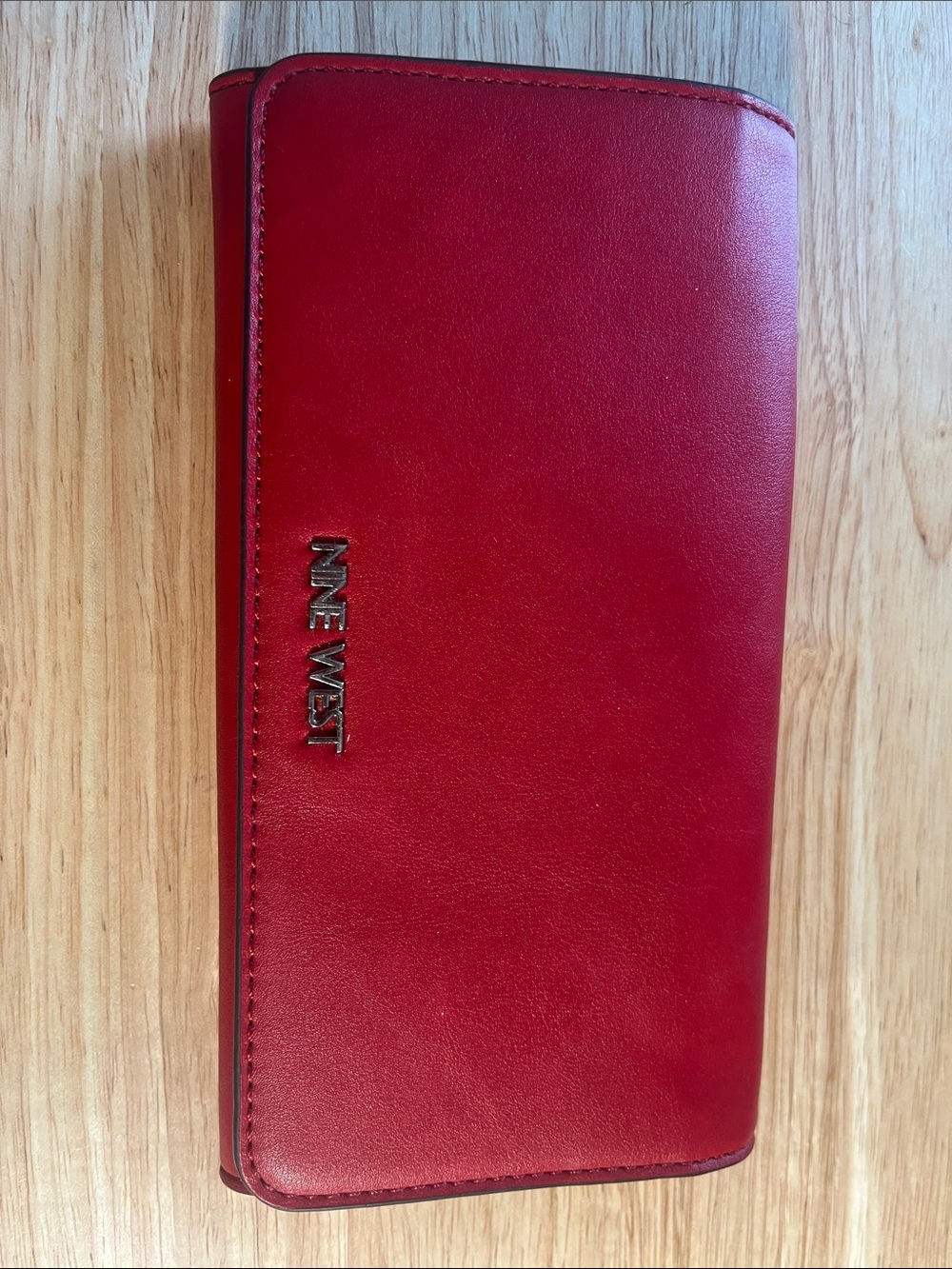 Nine West Red Leather Long Card Holder with Silver Logo